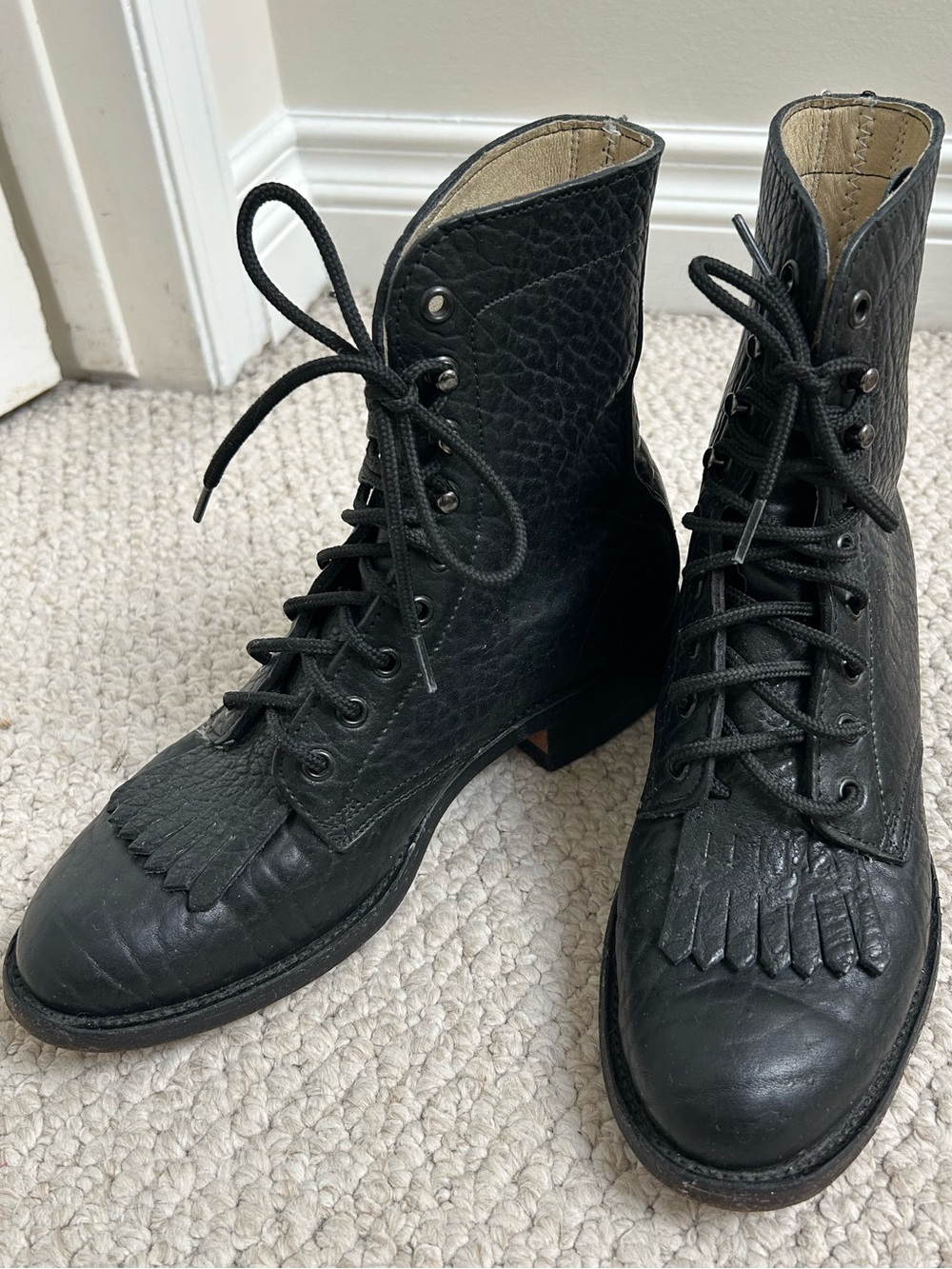 Pebbled Leather Combat Boots